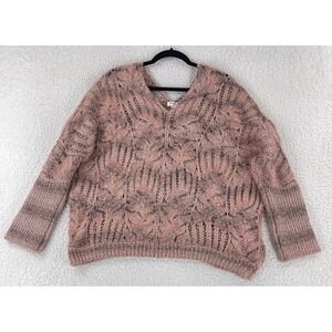 World Market Pink Marled‎ Open Knit Sweater Womens V-Neck Long Sleeve Size OS